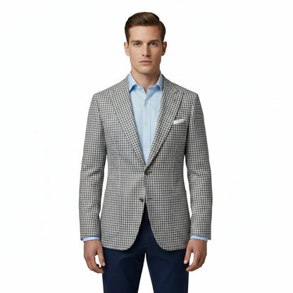 Heren Blazer met Pied-de-Poule Patroon en Slim Fit Revers