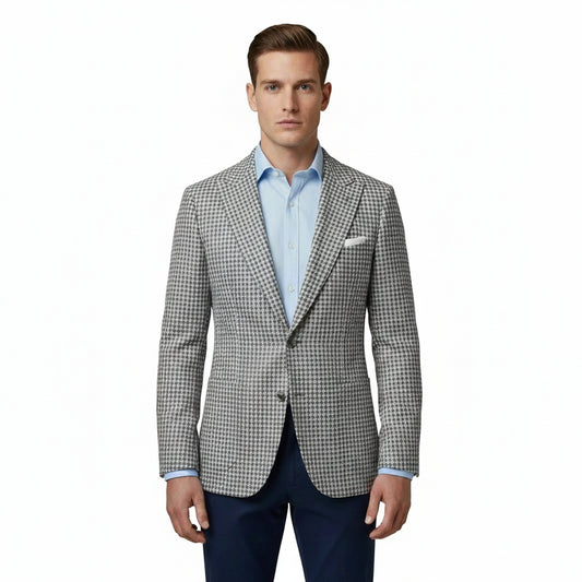 Heren Blazer met Pied-de-Poule Patroon en Slim Fit Revers