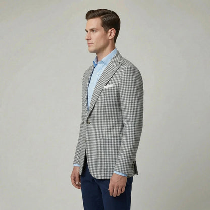 Heren Blazer met Pied-de-Poule Patroon en Slim Fit Revers
