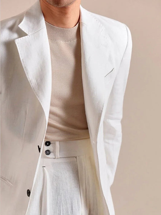 Heren Blazer met Revers en Knoopsluiting Slim Fit Wit