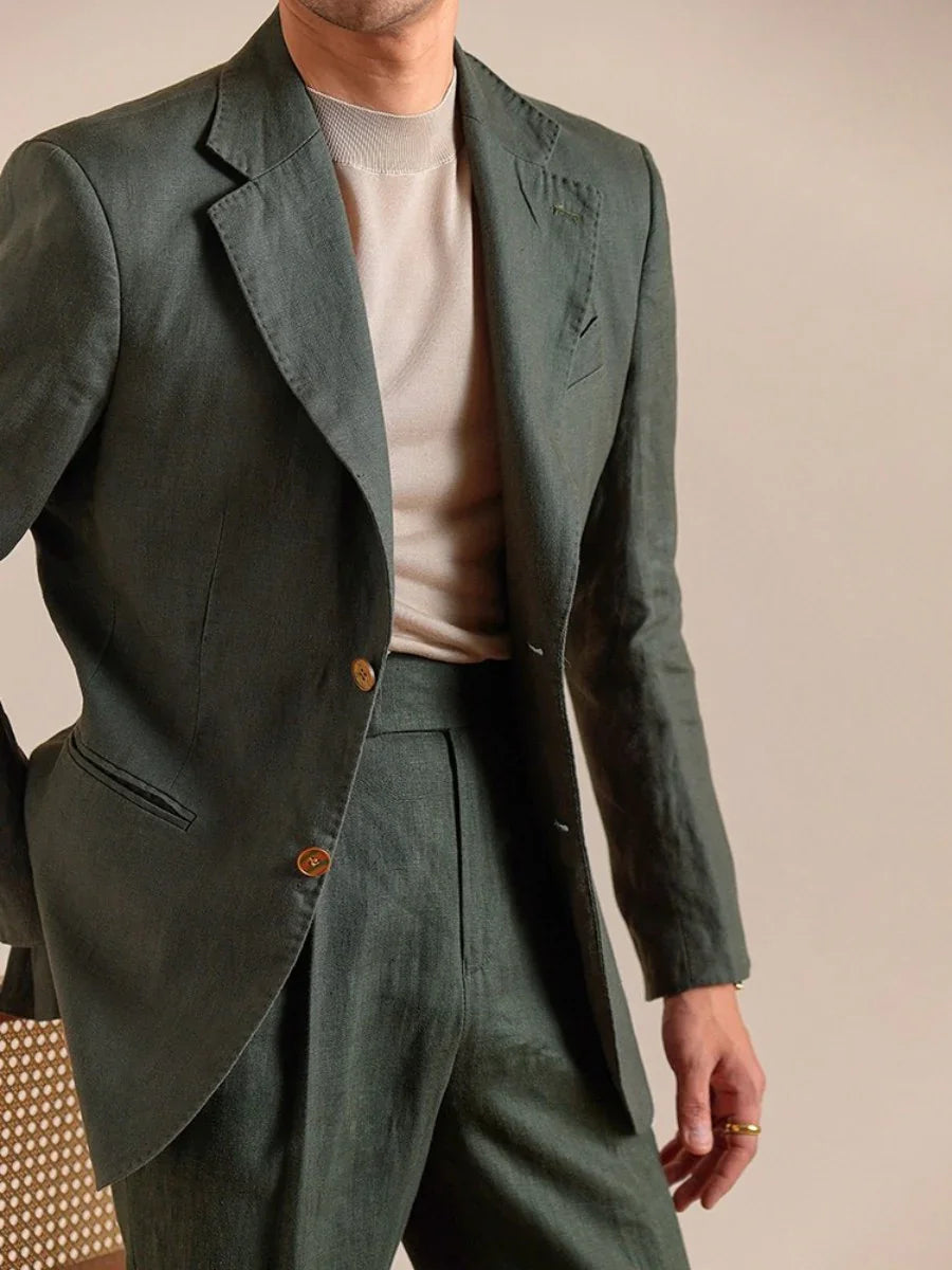 Heren Blazer met Revers en Knoopsluiting Slim Fit Donkergroen