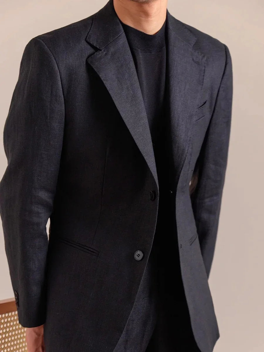 Heren Blazer met Revers en Knoopsluiting Slim Fit Zwart