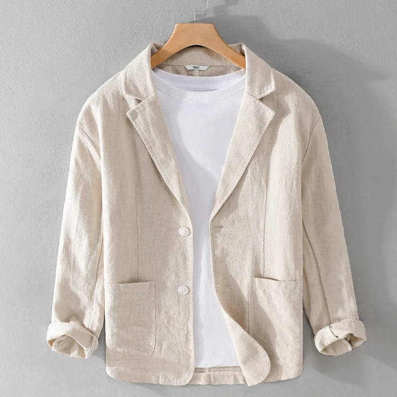 Heren Blazer met Revers Kraag en Knoopsluiting Regular Fit Beige