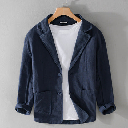 Heren Blazer met Revers Kraag en Knoopsluiting Regular Fit Donkerblauw