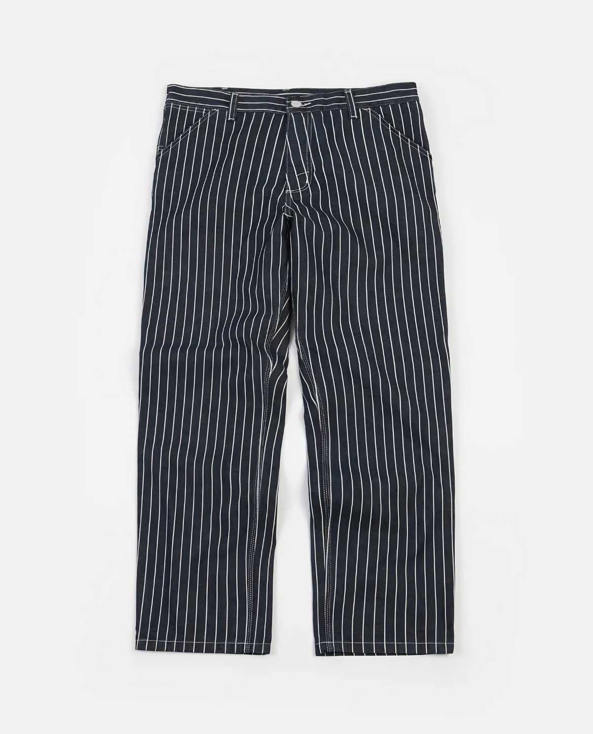 Heren Broek Loose Fit met Krijtstreep Marineblauw Wit