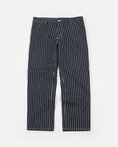 Heren Broek Loose Fit met Krijtstreep Marineblauw Wit