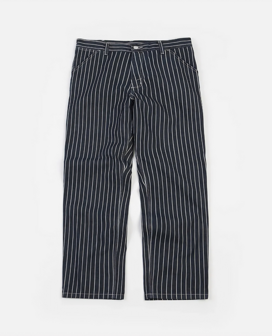 Heren Broek Loose Fit met Krijtstreep Marineblauw Wit