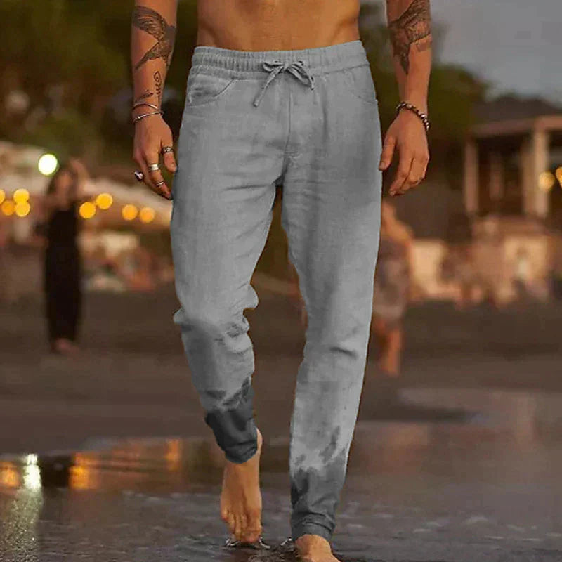 Heren Broek met Elastische Taille en Trekkoord Grijs