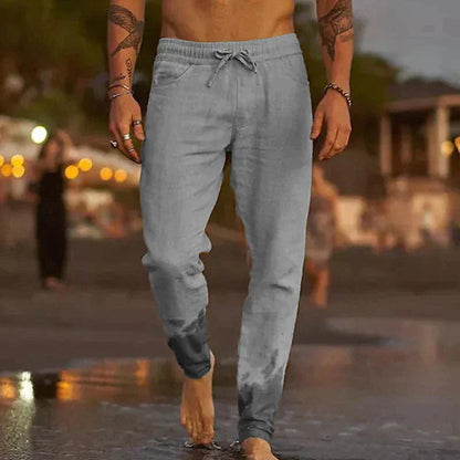 Heren Broek met Elastische Taille en Trekkoord Grijs