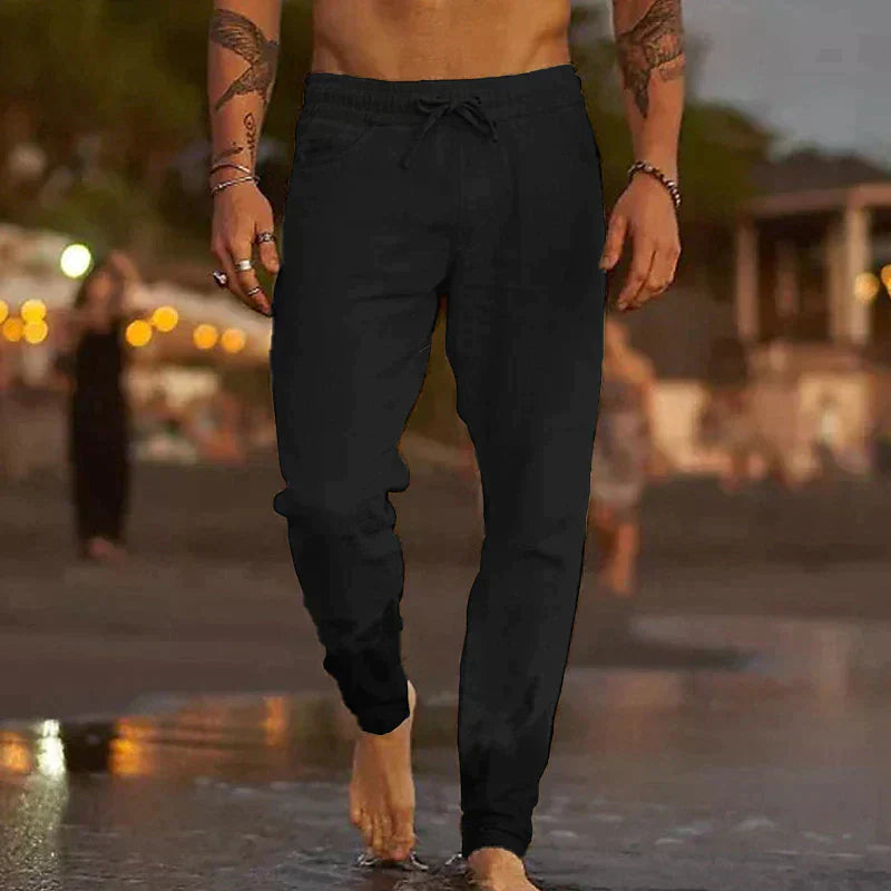 Heren Broek met Elastische Taille en Trekkoord Zwart