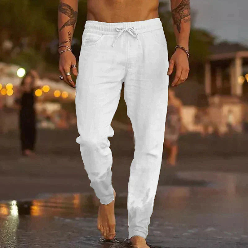 Heren Broek met Elastische Taille en Trekkoord Wit