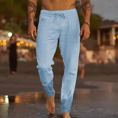 Heren Broek met Elastische Taille en Trekkoord Lichtblauw