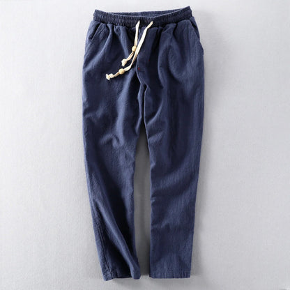 Heren Broek met Elastische Taille en Trekkoord Rechte Pijp Marineblauw