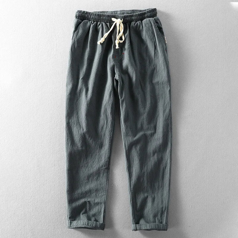 Heren Broek met Elastische Taille en Trekkoord Rechte Pijp Donkergrijs