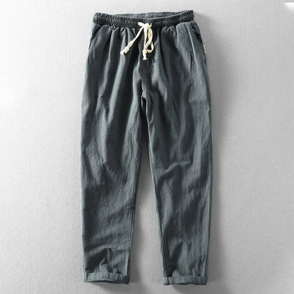 Heren Broek met Elastische Taille en Trekkoord Rechte Pijp Donkergrijs