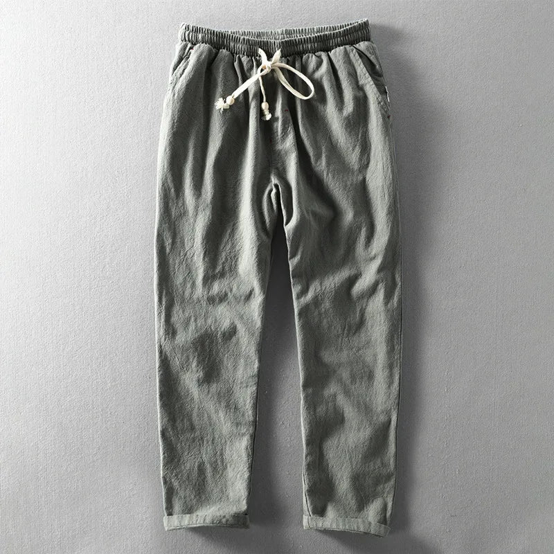 Heren Broek met Elastische Taille en Trekkoord Rechte Pijp