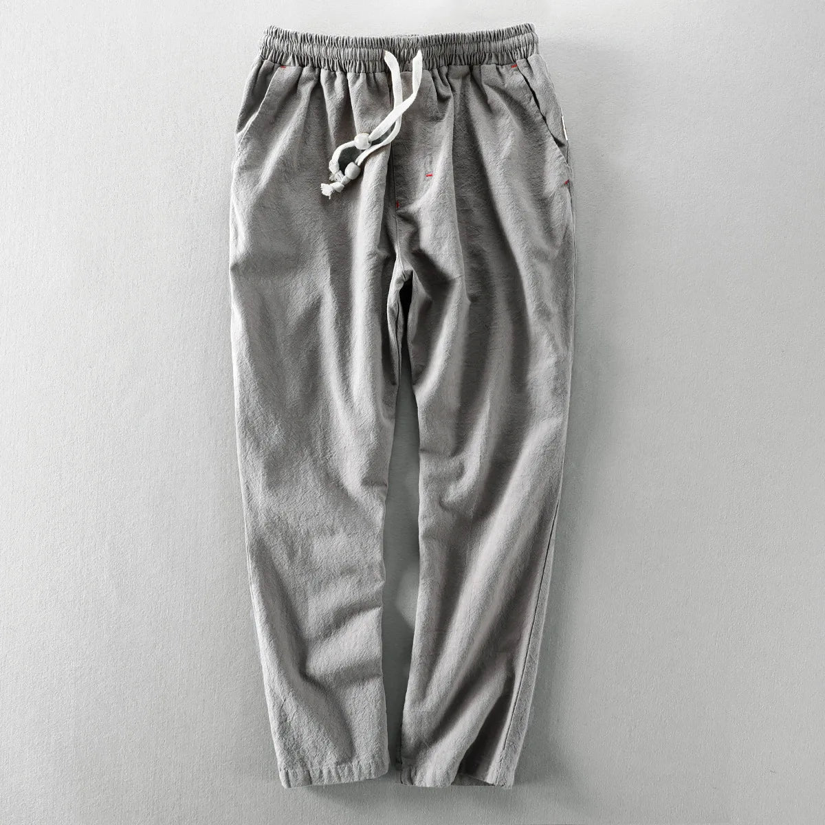 Heren Broek met Elastische Taille en Trekkoord Rechte Pijp Lichtgrijs