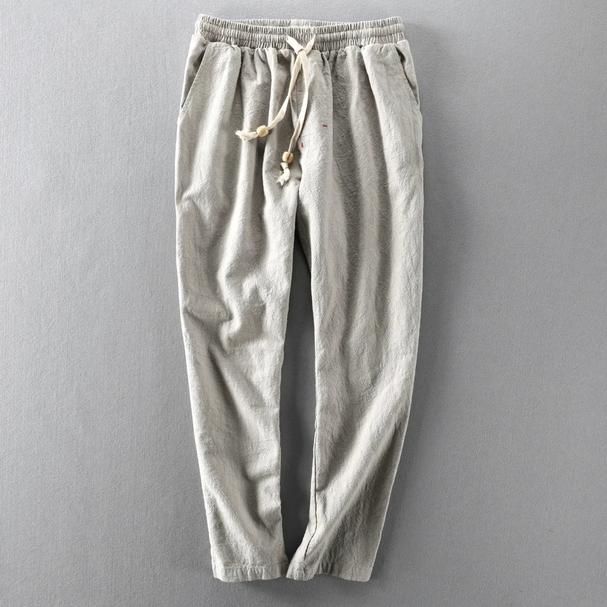 Heren Broek met Elastische Taille en Trekkoord Rechte Pijp Beige