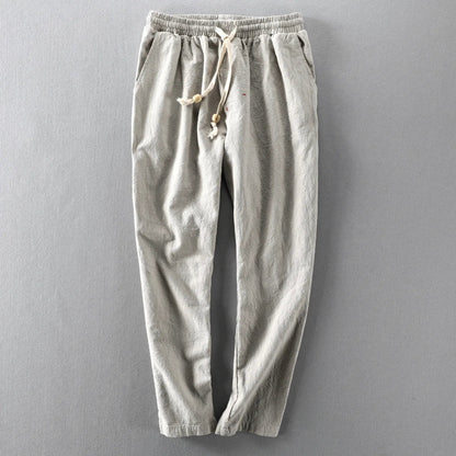 Heren Broek met Elastische Taille en Trekkoord Rechte Pijp Beige
