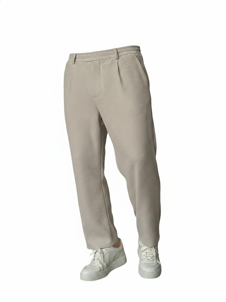 Heren Broek met Geplooide Ribstructuur en Rechte Pijp