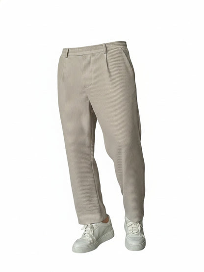 Heren Broek met Geplooide Ribstructuur en Rechte Pijp