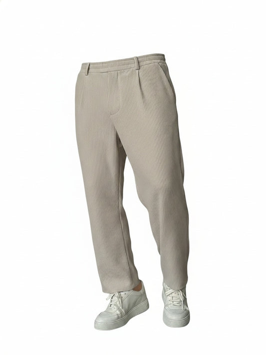 Heren Broek met Geplooide Ribstructuur en Rechte Pijp
