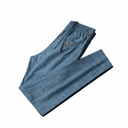 Heren Broek met Verticale Strepen, Elastische Taille en Trekkoord