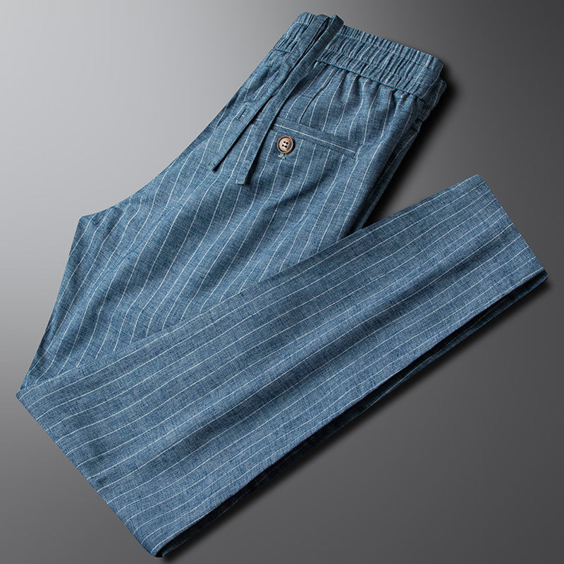 Heren Broek met Verticale Strepen, Elastische Taille en Trekkoord
