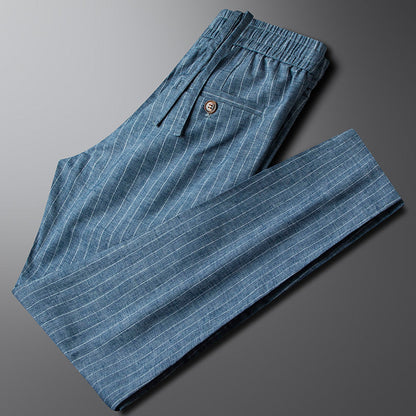 Heren Broek met Verticale Strepen, Elastische Taille en Trekkoord