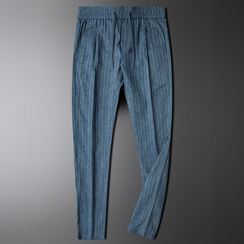 Heren Broek met Verticale Strepen, Elastische Taille en Trekkoord