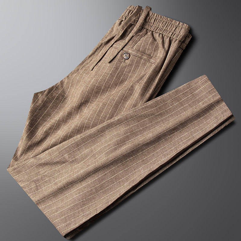 Heren Broek met Verticale Strepen, Elastische Taille en Trekkoord