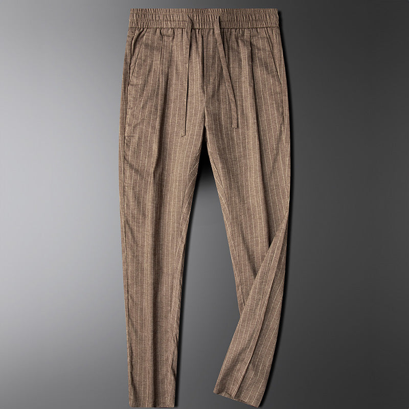 Heren Broek met Verticale Strepen, Elastische Taille en Trekkoord