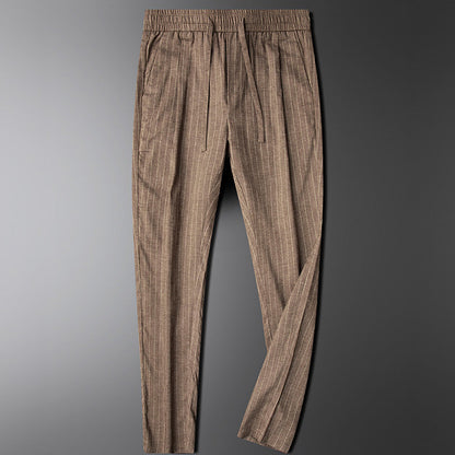 Heren Broek met Verticale Strepen, Elastische Taille en Trekkoord