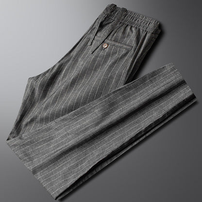 Heren Broek met Verticale Strepen, Elastische Taille en Trekkoord
