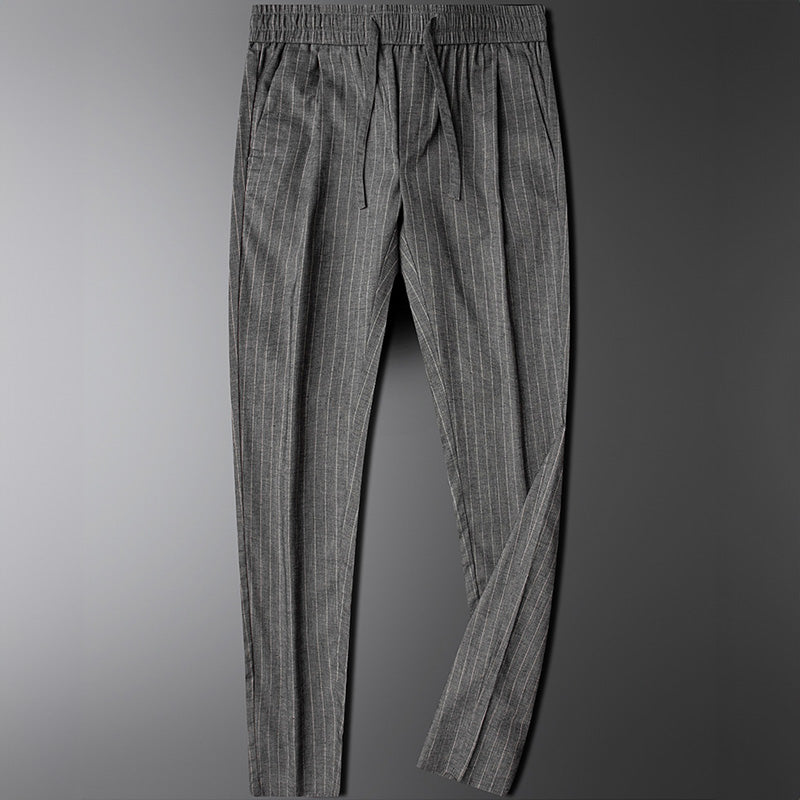 Heren Broek met Verticale Strepen, Elastische Taille en Trekkoord