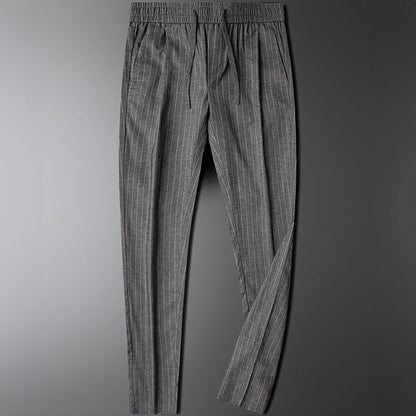 Heren Broek met Verticale Strepen, Elastische Taille en Trekkoord