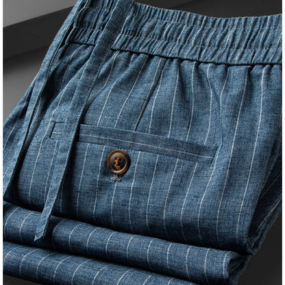 Heren Broek met Verticale Strepen, Elastische Taille en Trekkoord