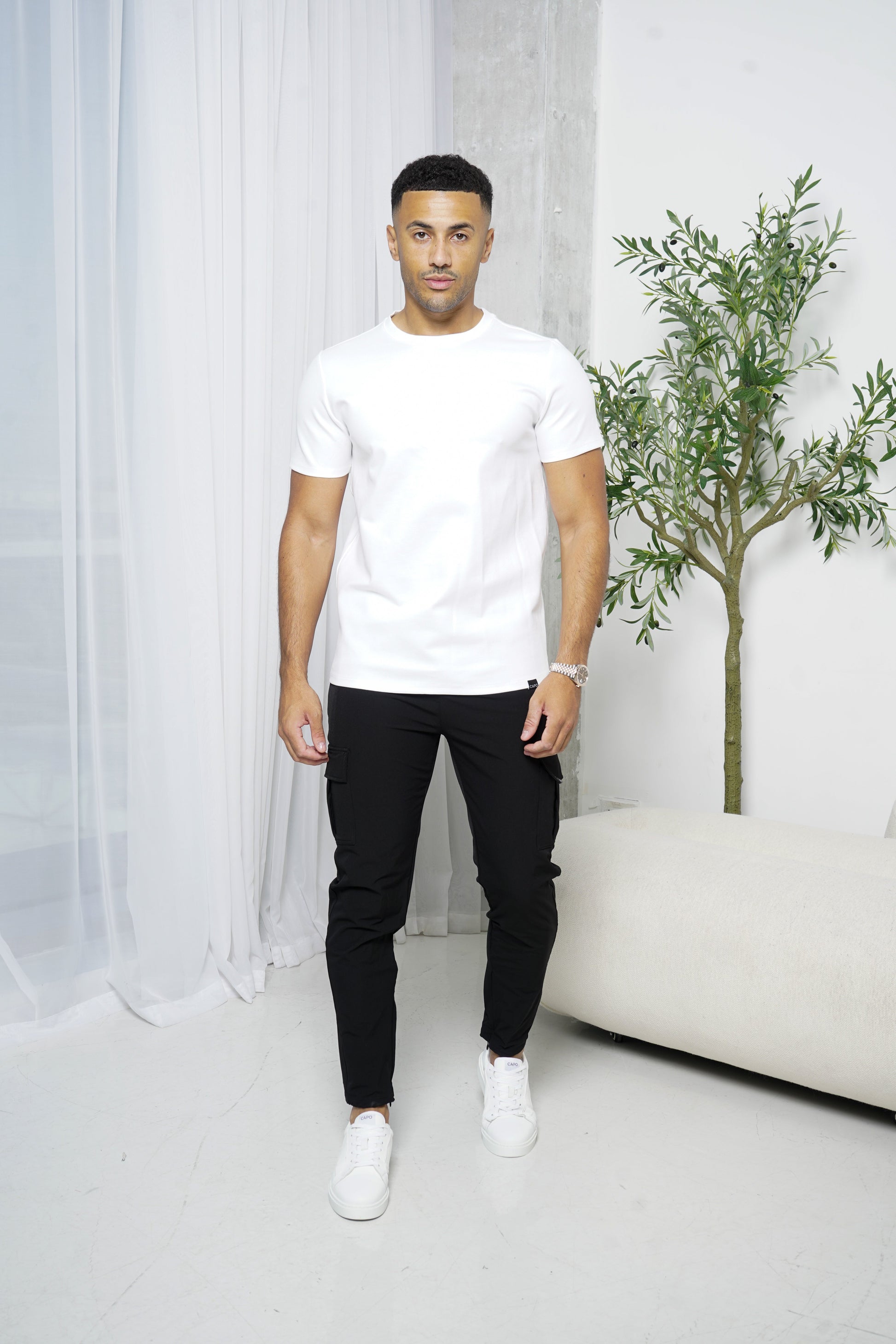 Heren Cargo Broek Slim Fit met Zijzakken en Elastische Taille