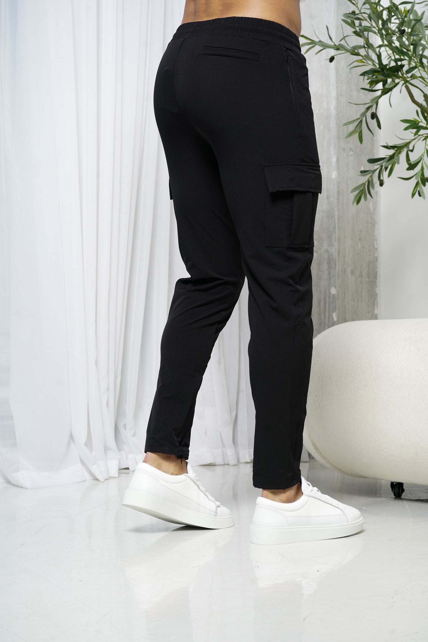 Heren Cargo Broek Slim Fit met Zijzakken en Elastische Taille