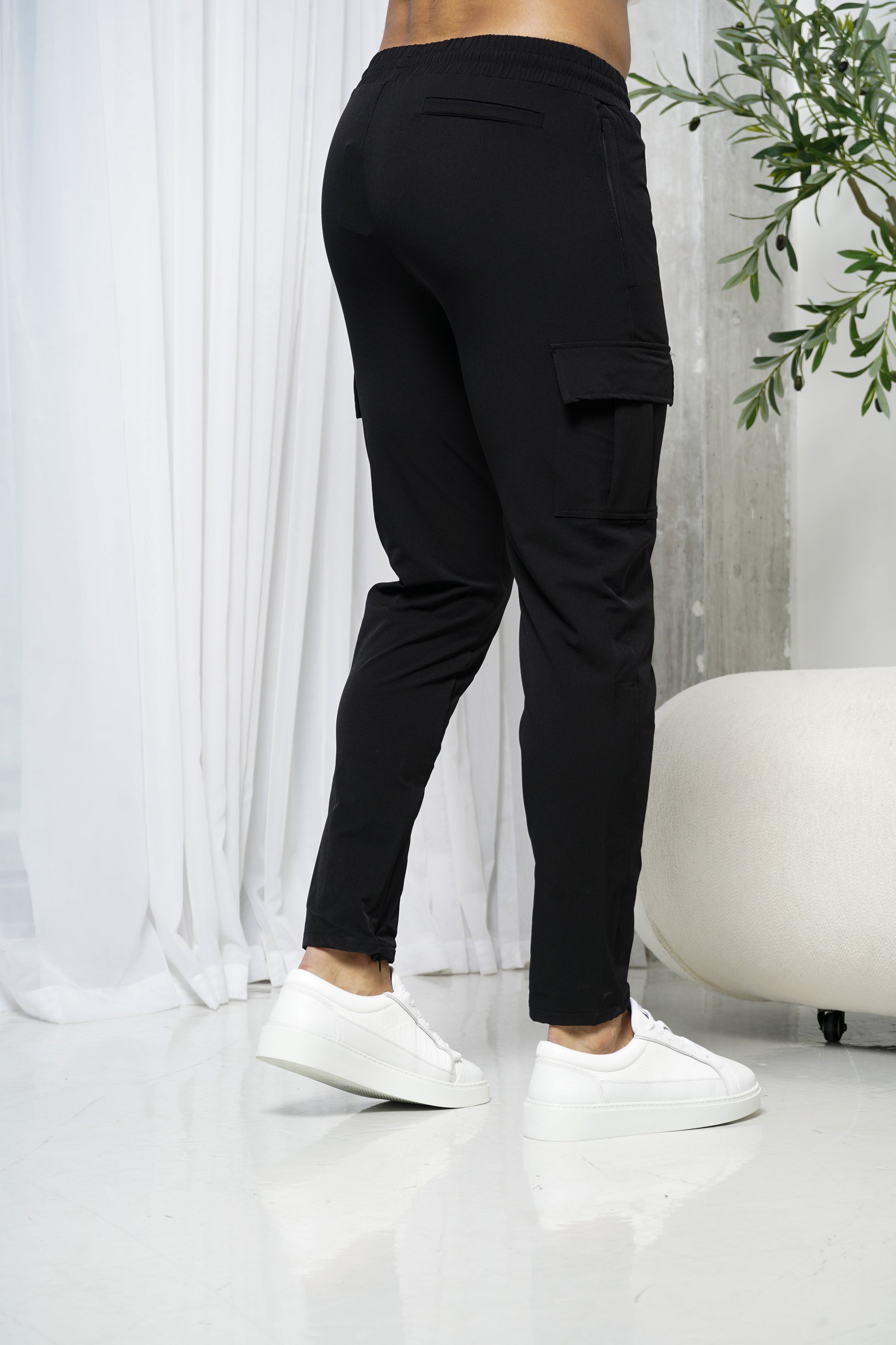 Heren Cargo Broek Slim Fit met Zijzakken en Elastische Taille
