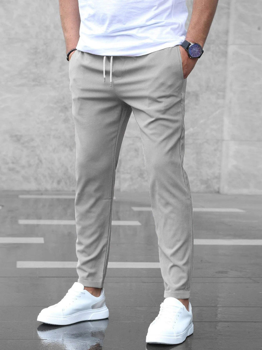 Heren Chino Broek Slim Fit met Elastische Taille en Trekkoord Grijs