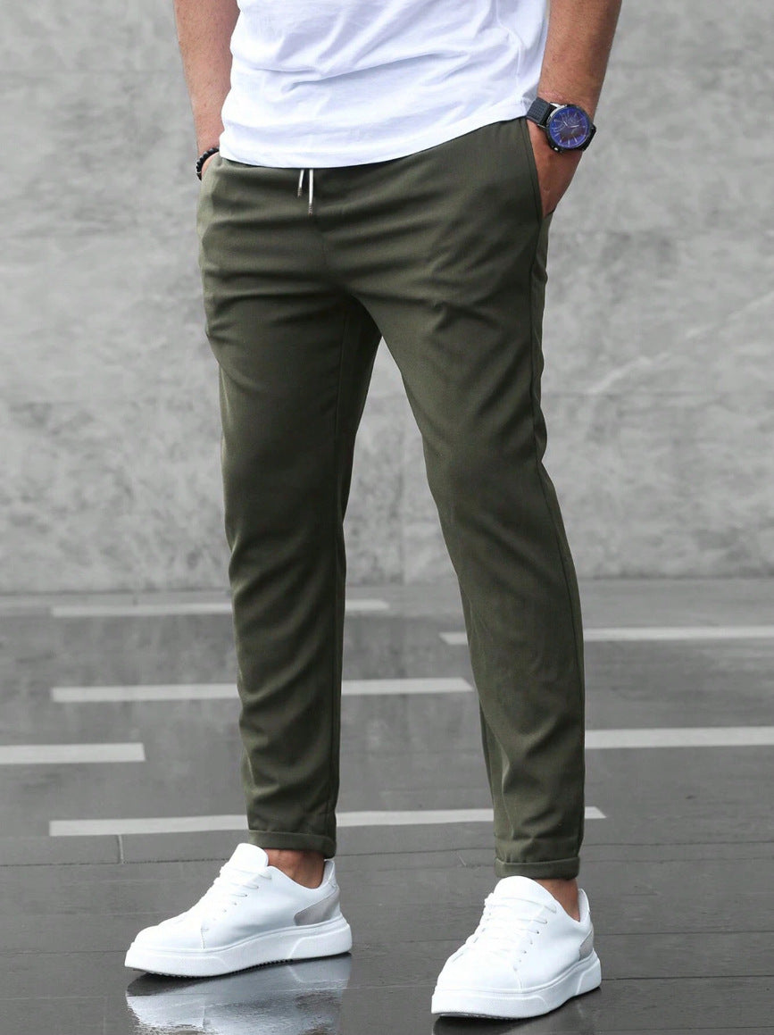 Heren Chino Broek Slim Fit met Elastische Taille en Trekkoord Groen