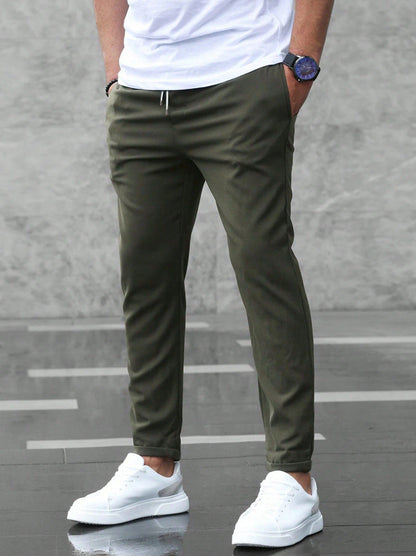 Heren Chino Broek Slim Fit met Elastische Taille en Trekkoord Groen