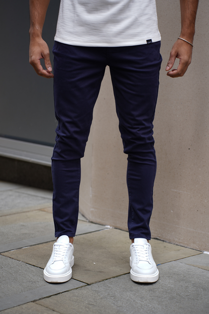 Heren Chino Broek Slim Fit met Getaperde Enkels en Elastische Tailleband