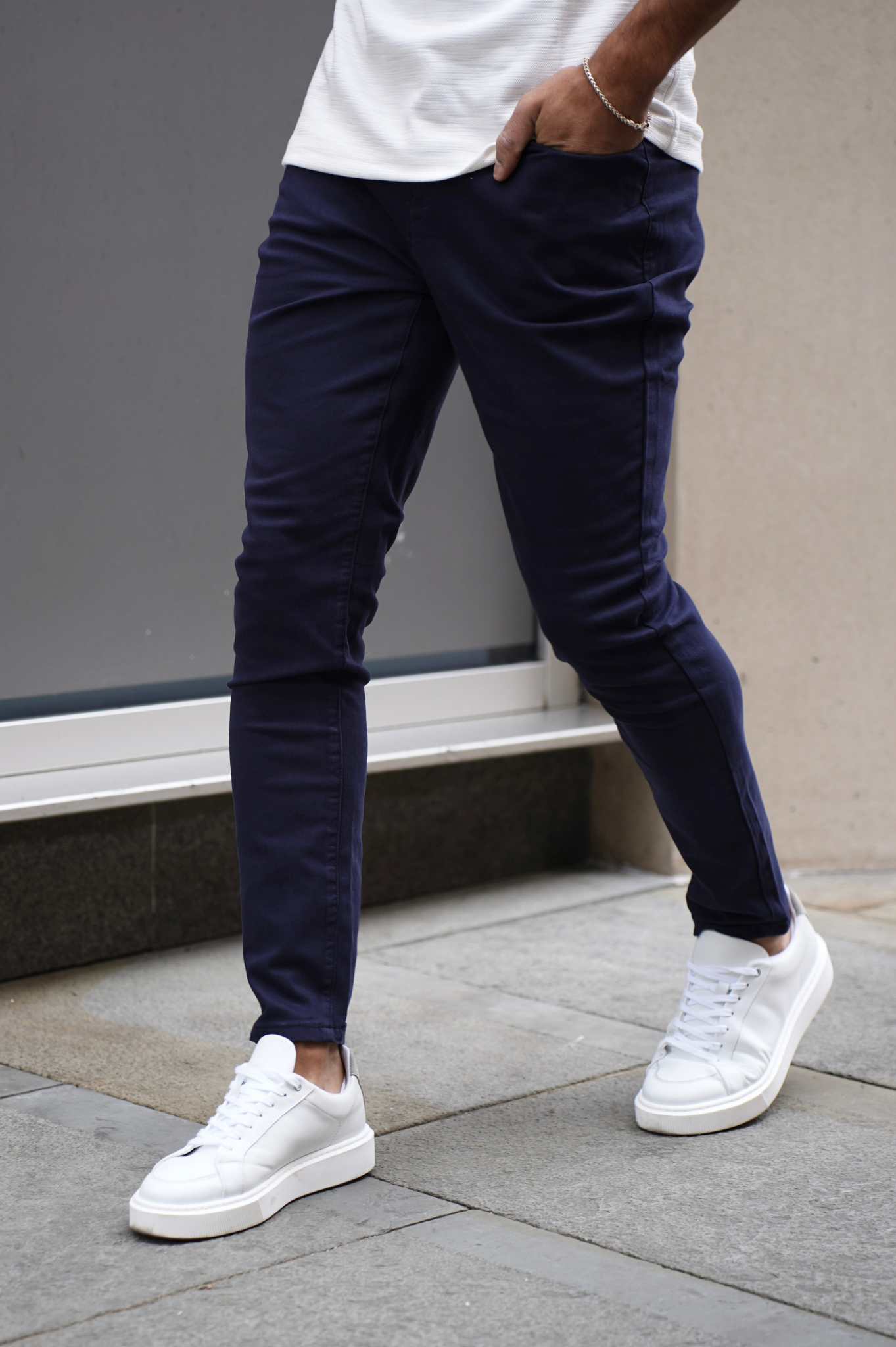 Heren Chino Broek Slim Fit met Getaperde Enkels en Elastische Tailleband