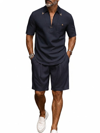 Heren Kleding Set Korte Mouw Polo met V-hals en Shorts