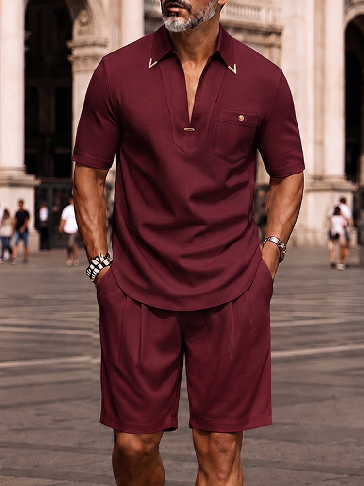 Heren Kleding Set Korte Mouw Polo met V-hals en Shorts