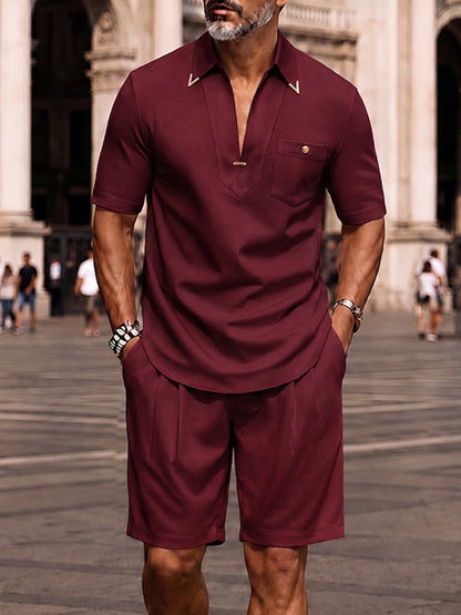 Heren Kleding Set Korte Mouw Polo met V-hals en Shorts