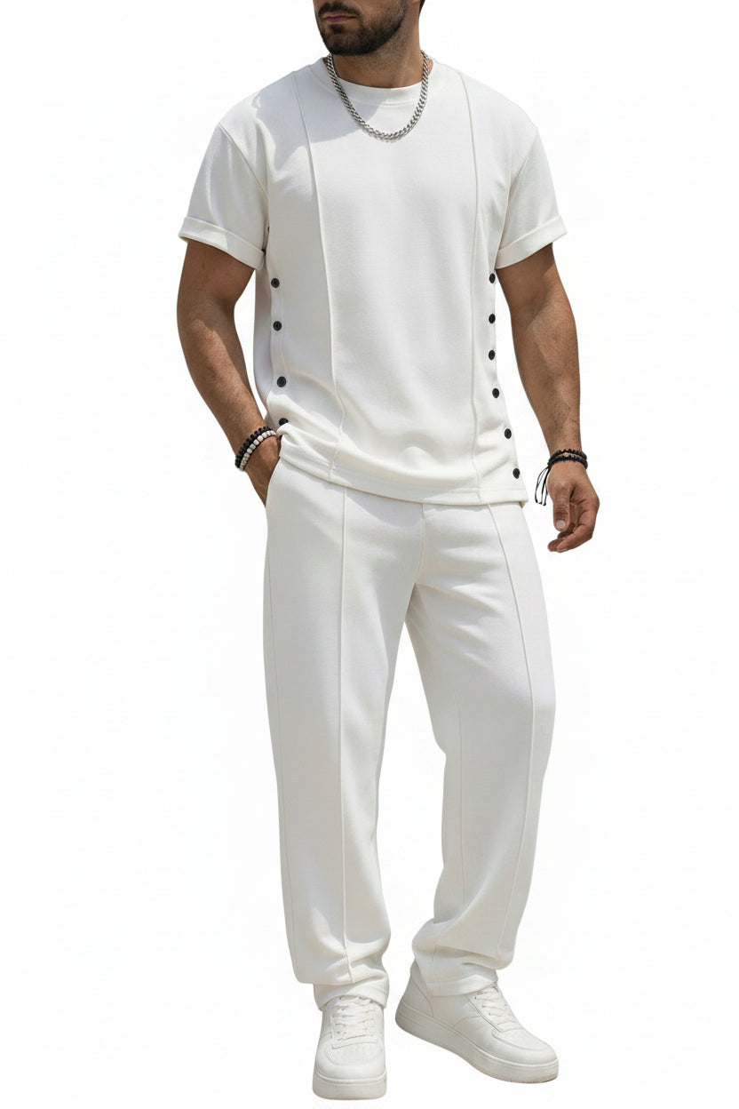 Heren Clothing Set Korte Mouw T-Shirt en Broek met Knoopdetails