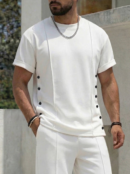 Heren Clothing Set Korte Mouw T-Shirt en Broek met Knoopdetails